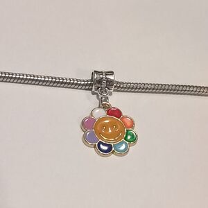 Silver Gold Rainbow Flower Enamel Dangle Charm for Pandora Style‎ Bracelet